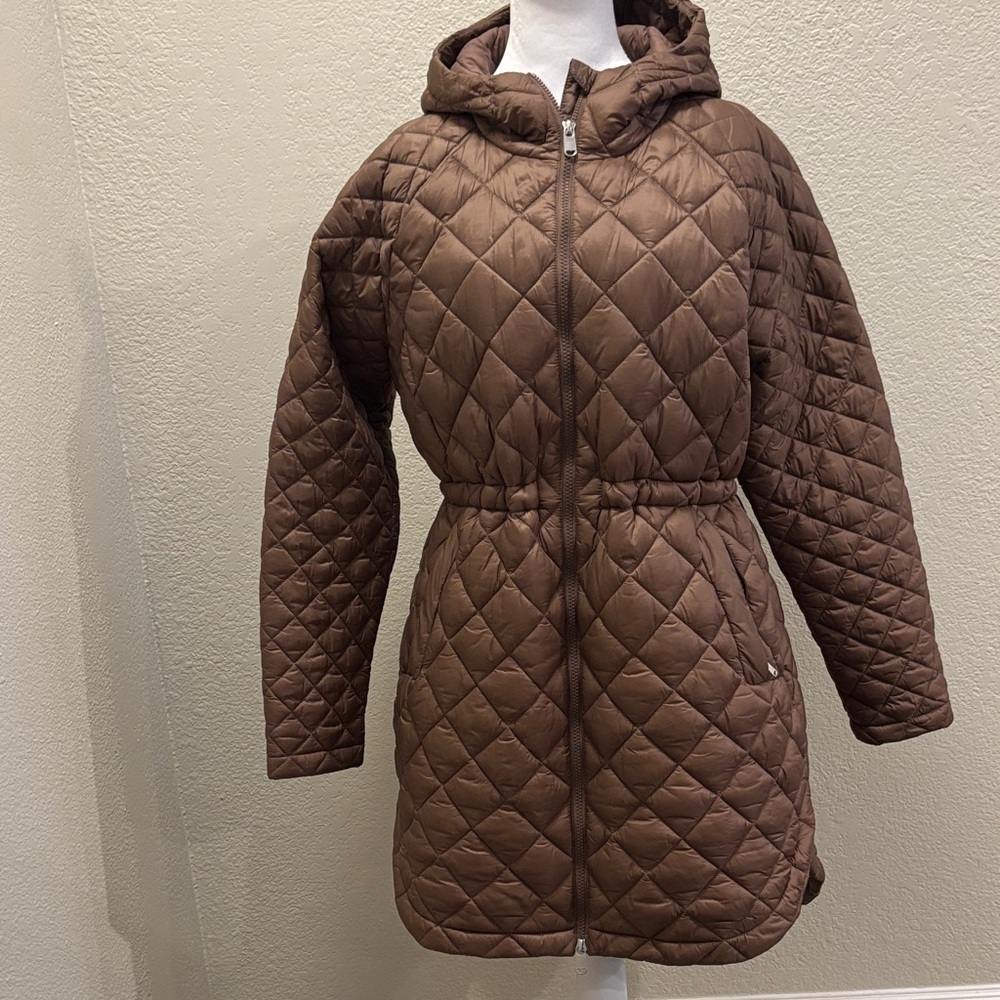 Athleta Quilted Brown Hooded Puffer Jacket